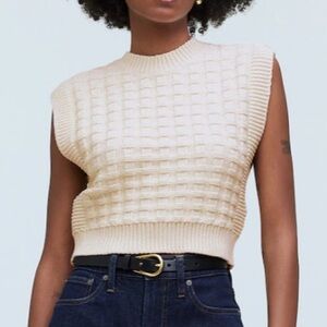 Madewell Checkered-Stitch Wedge Sweater Vest in Antique Cream size S